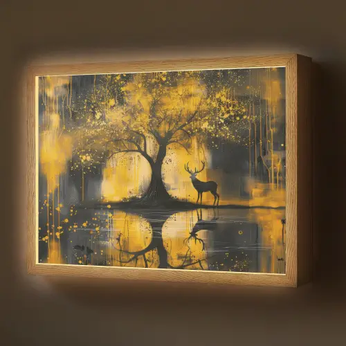 Boom - Verflook - Hert - Natuur - Goud Light Box met batterij (Wandlamp) middel -z3d_website