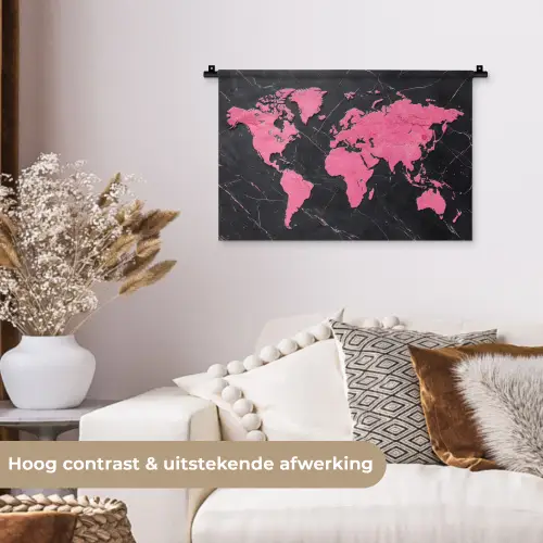 Wereldkaart - Roze - Marmer Wandkleed katoen klein -sfeer1