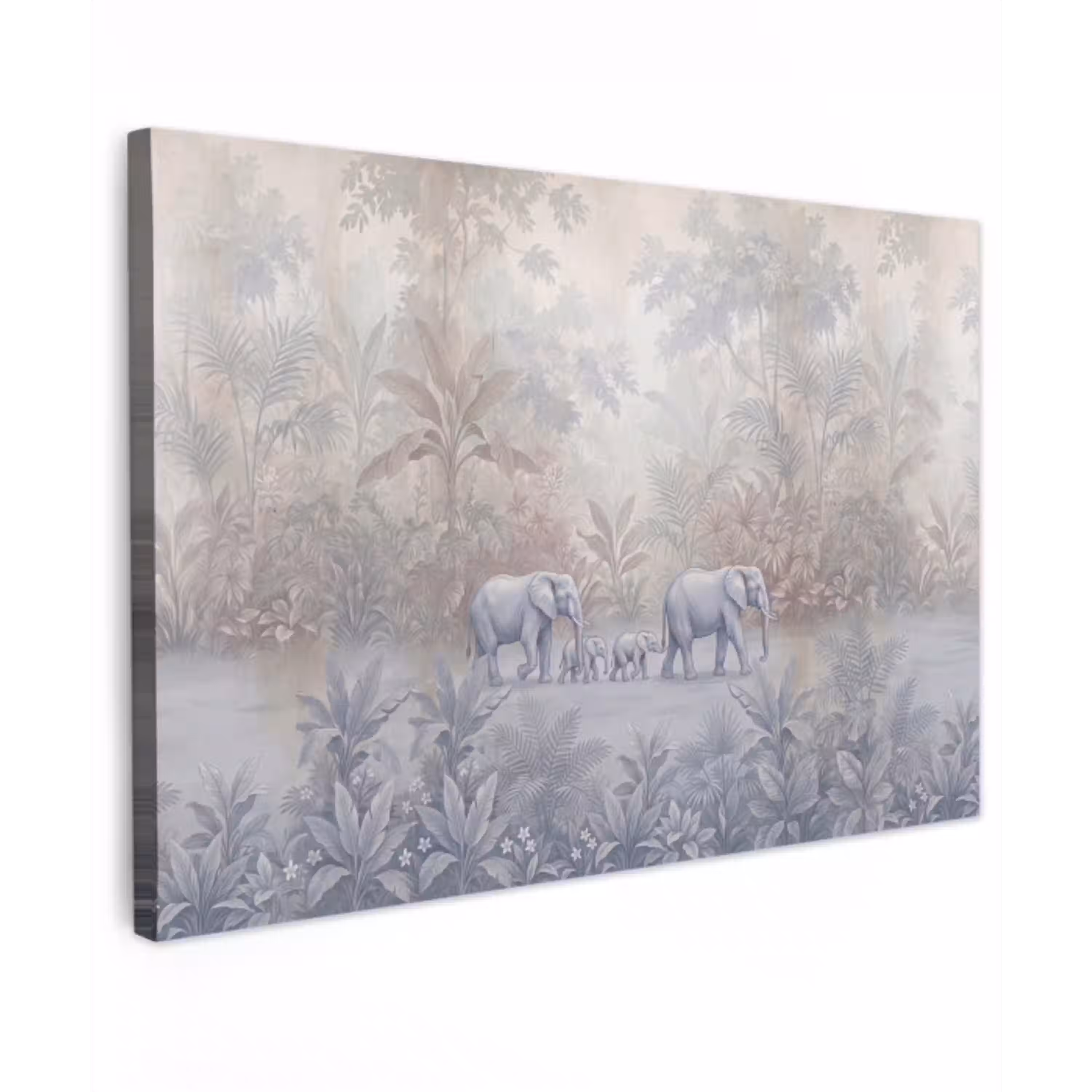 Olifant - Familie - Jungle - Illustratie - Grijs Tuinposter op houten frame 2 cm dik klein -3d