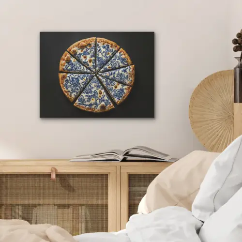 Pizza - Eten - Delftsblauw PET vilt klein -sfeer3