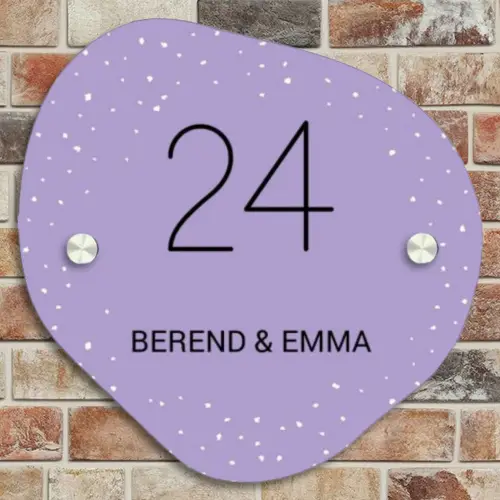Paars met stippen - Klassiek Naambord Organisch middel -sfeer10