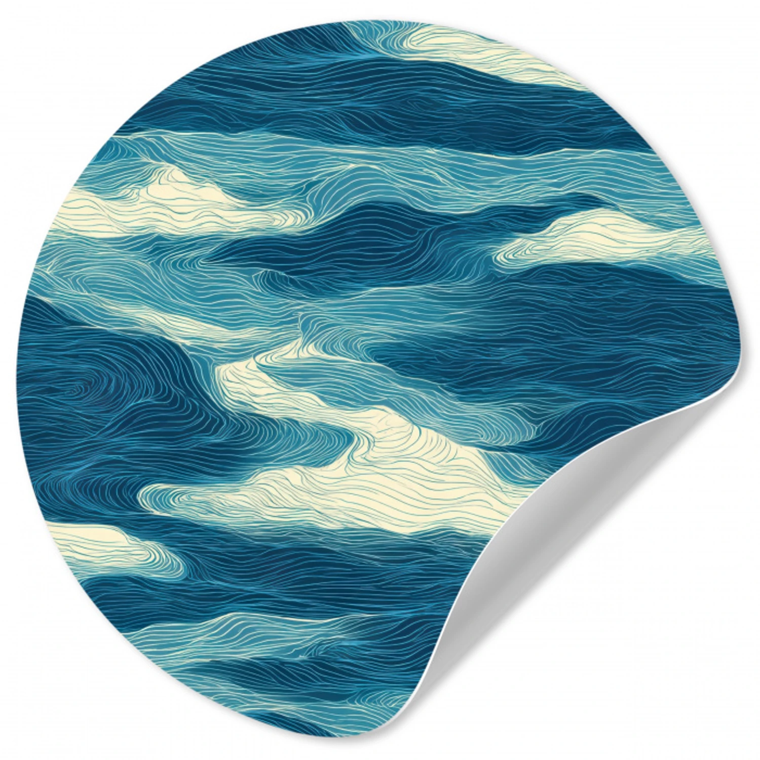 Golven - Abstract - Patroon - Blauw - Wit Wandcirkel behangsticker klein 186 -3d