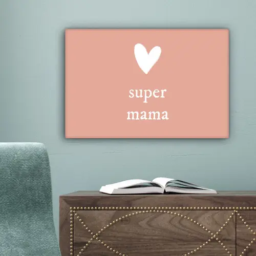 Presentje voor Moederdag super mama lichtroze/wit canvas 2cm klein -sfeer4