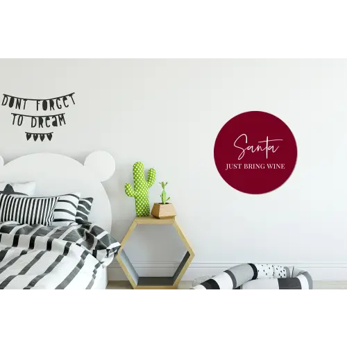 Santa - Wine - Rood - Kerst - Kerstman Wandcirkel aluminium klein -kinderkamer