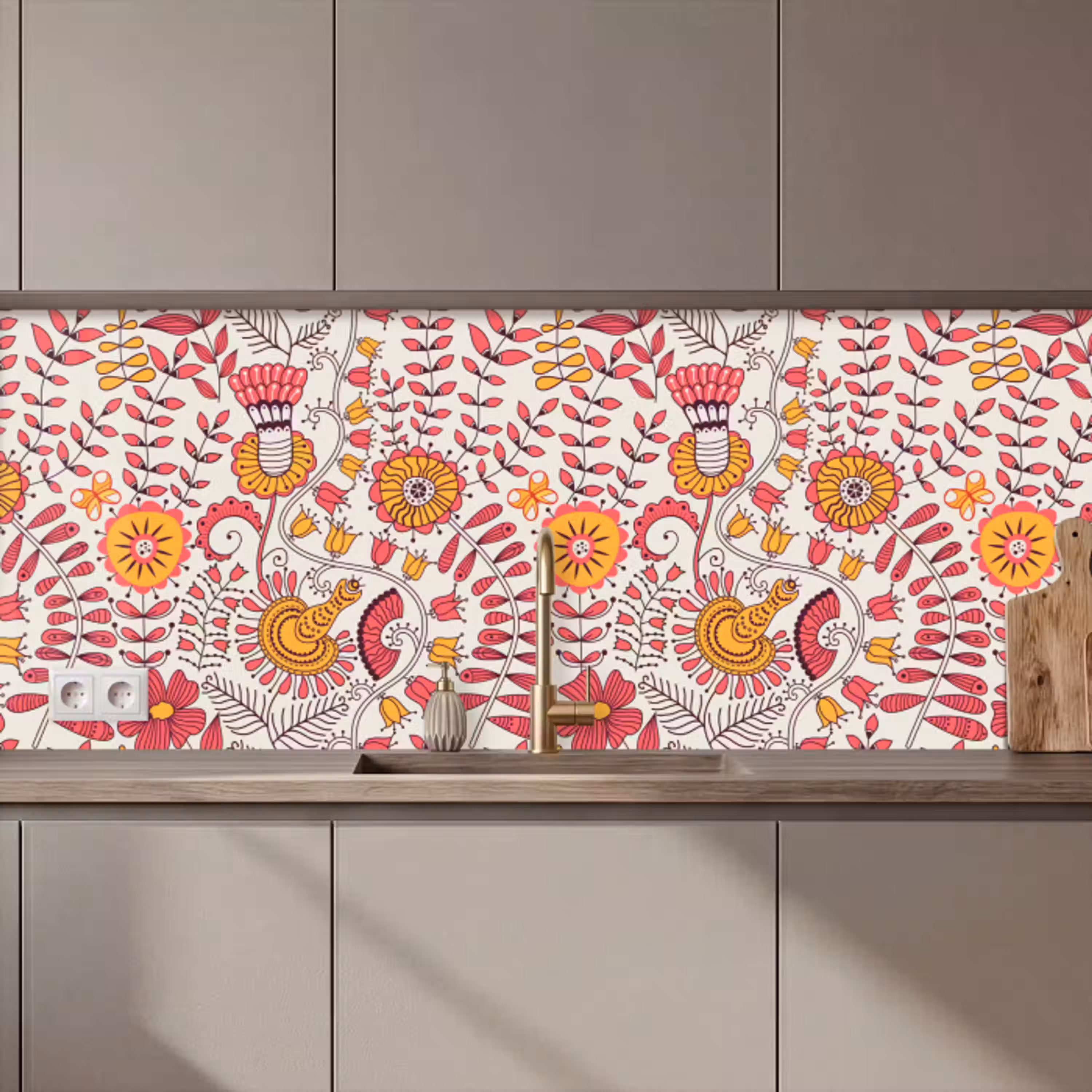 Bloemen - Design - Roze - Oranje keuken achterwand 2 middel 871 zz_3dshopping
