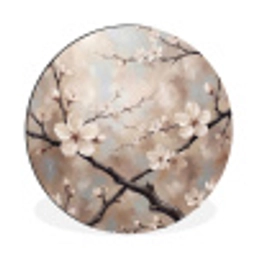 Bloesem - Takken - Schilderij - Beige - Serene Wandcirkel aluminium klein -3d