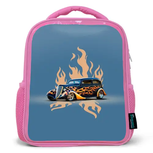Zwarte auto met beige vlammen Kinderrugzak - Roze middel -3d