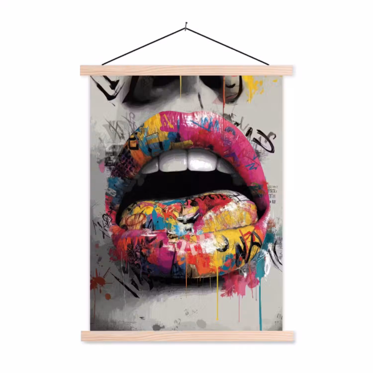 textielposter latten blank - Lippen - Graffiti - Expressief