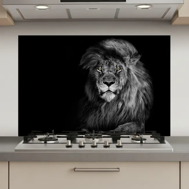 Leeuw - Ogen - Oranje - Zwart wit - Dieren - Portret keuken achterwand spatscherm klein -3d_website