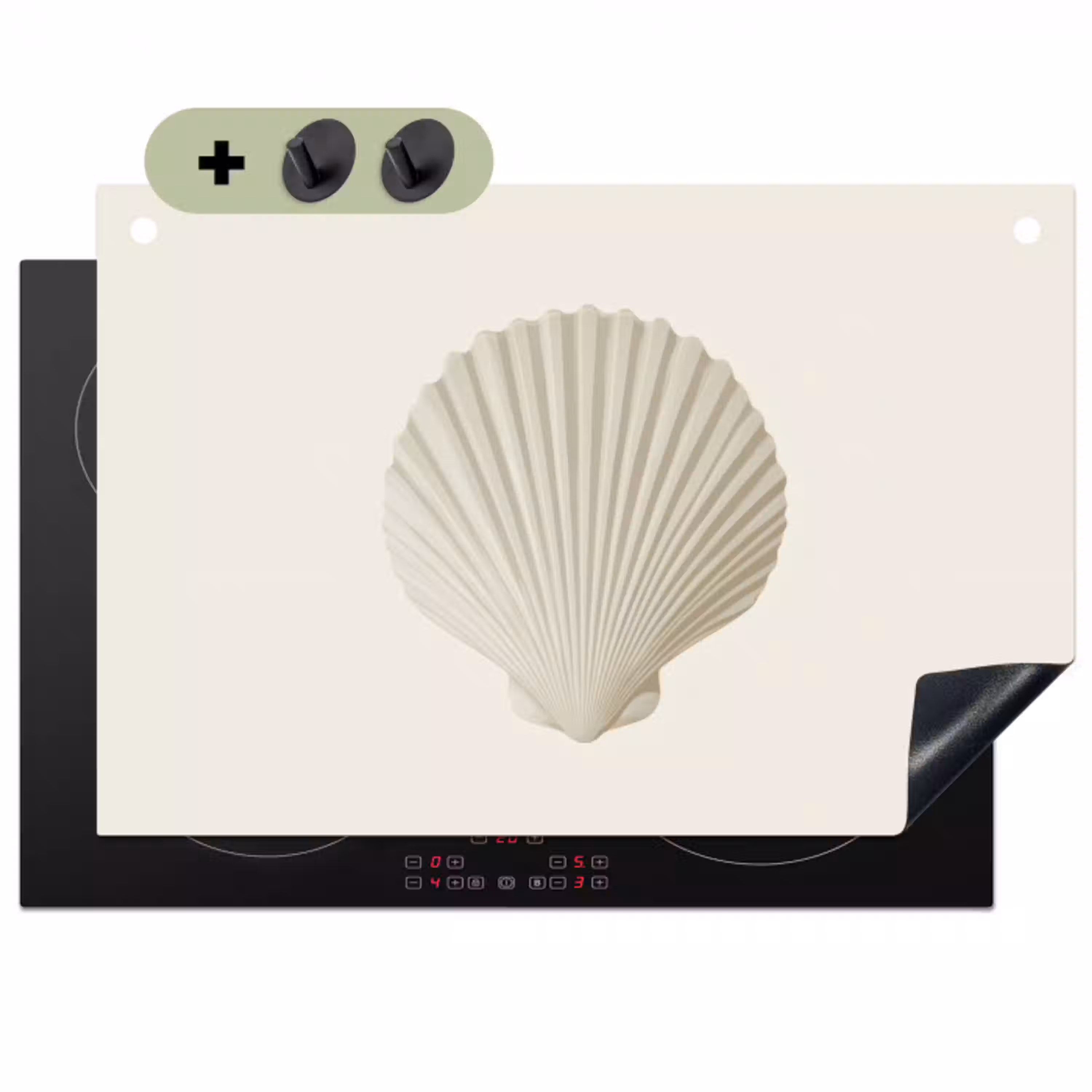 Schelp - Minimalistisch - Wit Inductie beschemer met haakjes klein -3d
