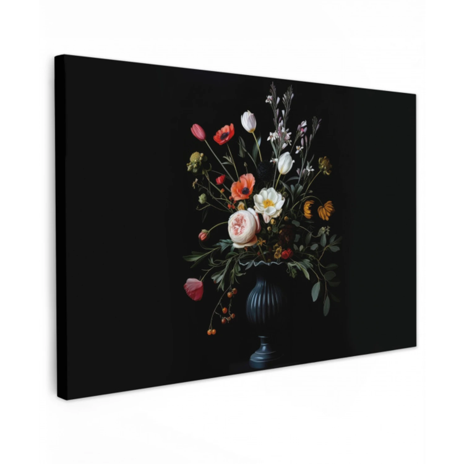 Bloemstuk - Vaas - Zwart Tuinposter op houten frame 2 cm dik klein -3d