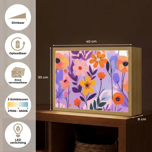 Bloemen - Kleurrijk - Bladeren Light Box met batterij (Wandlamp) middel -USP_websiteoverzichtNL