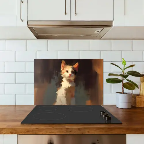 Kat - Geschilderd - Artistiek - Wit keuken achterwand spatscherm klein -sfeer2