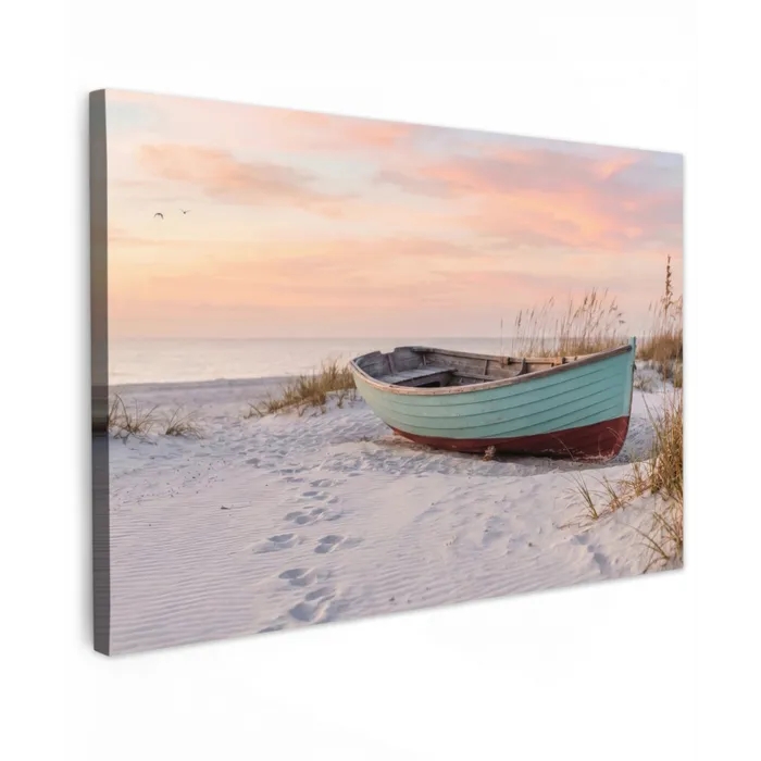 Rustiek - Roeiboot - Zandstrand Tuinposter op houten frame 2 cm dik klein -3d