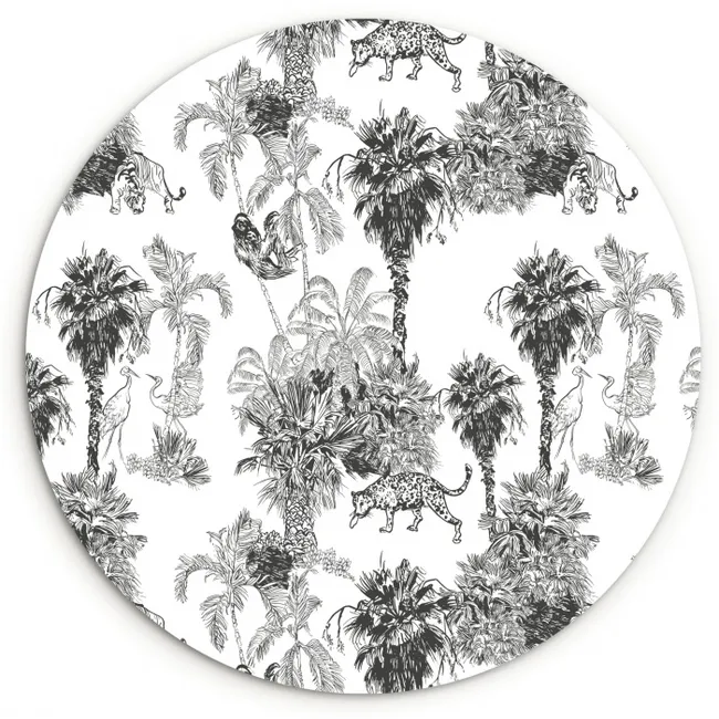 Jungle - Dieren - Grijs Wandcirkel plexiglas klein 852 -3d