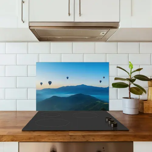 Luchtballonnen - Bergen - Zonsopgang - Landschap keuken achterwand spatscherm klein -sfeer2