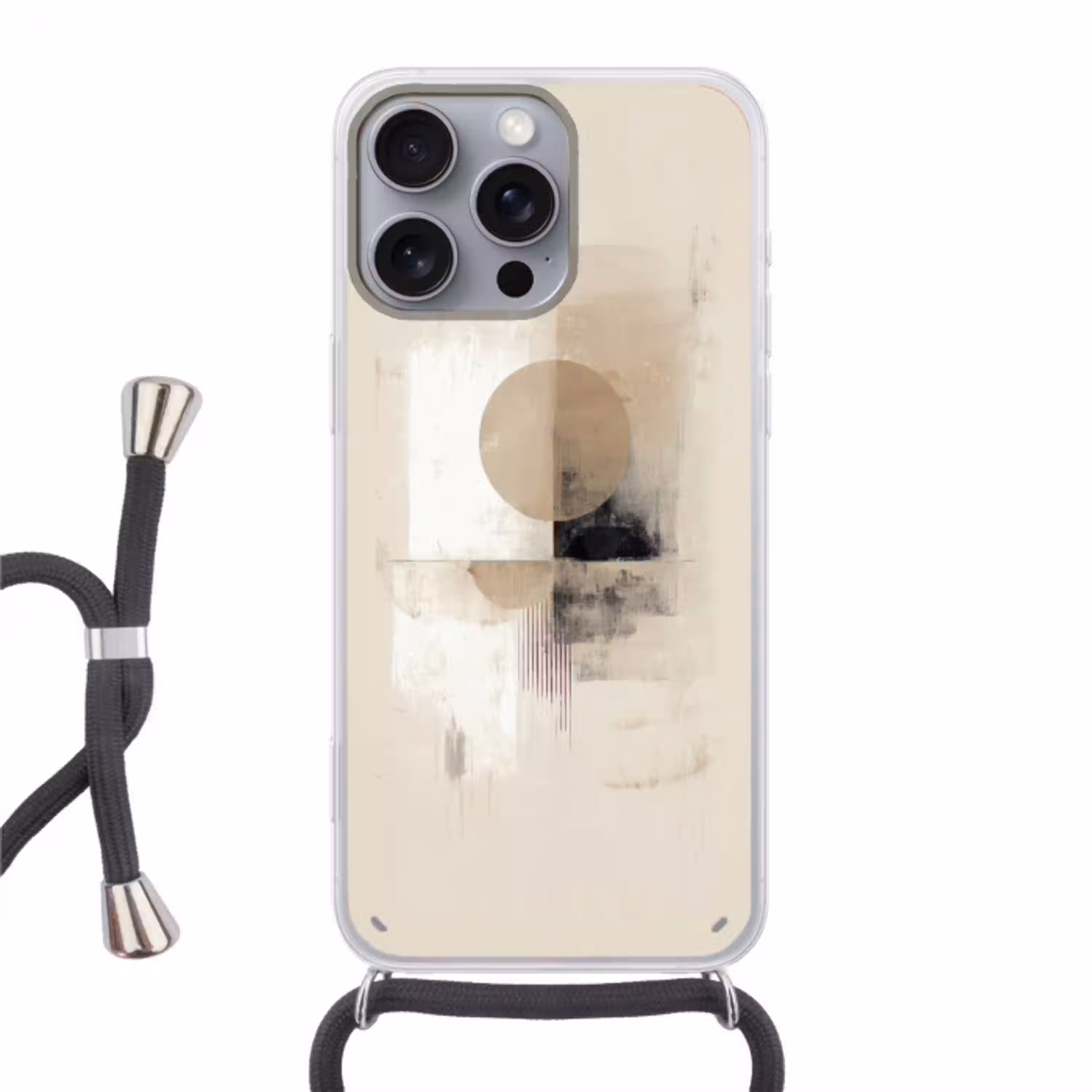 Cirkel - Compositie - Diepte - Beige Hoesje iPhone 16 Pro Max met koord klein -3d