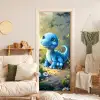 Dino - Blauw - Baby - Dinosaurus deurposter klein -sfeer2