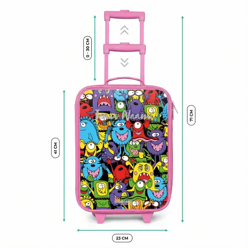Monsters met Felle Kleuren Kinderkoffer - Roze klein -productfoto_formaten