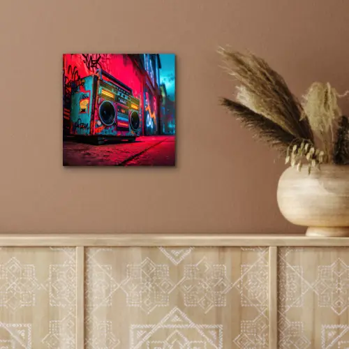 Boombox - Rood - Graffiti - Neon aluminium wit klein -sfeer4