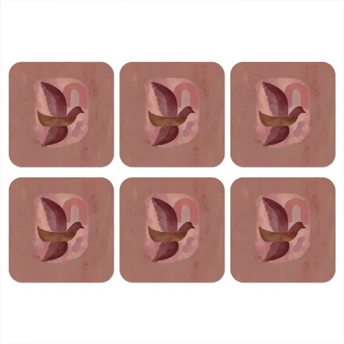 Illustratie - Vogels - Abstract - Roze onderzetter kurk middel -3d