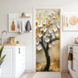 Boom - Bloemen - Goud - Beige deurposter klein -sfeer5