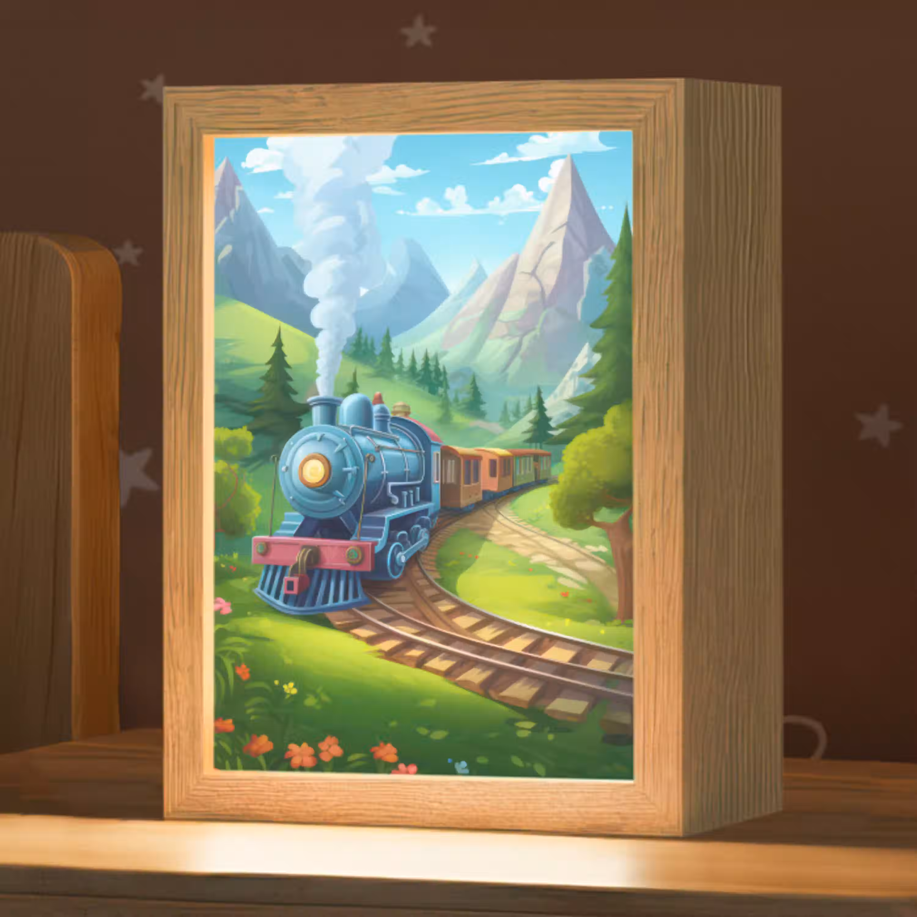 Trein - Bloemen - Kinderen - Natuur Light Box met kabel klein -zzz_3d_website