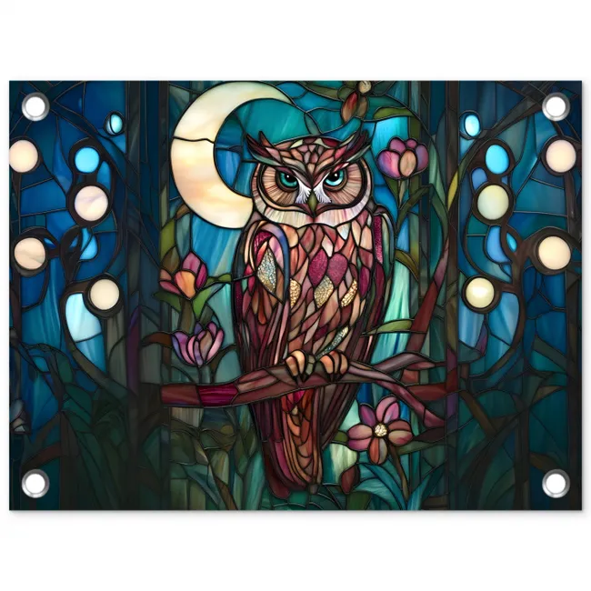 Uil - Mozaïek - Maan - Nacht tuinposter los doek klein -3d