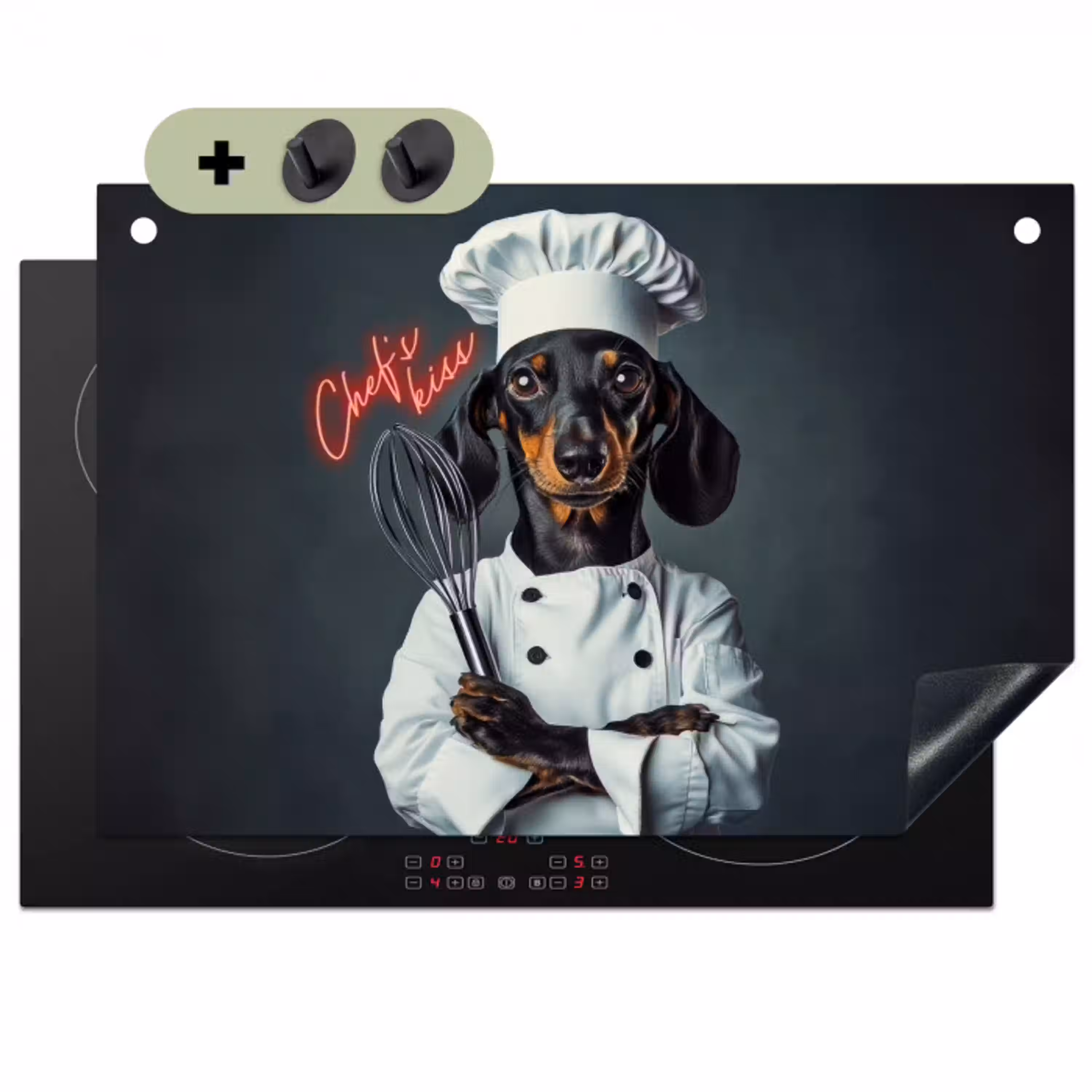 Quote - Neon - Hond - Kokskleding Inductie beschemer met haakjes klein -3d