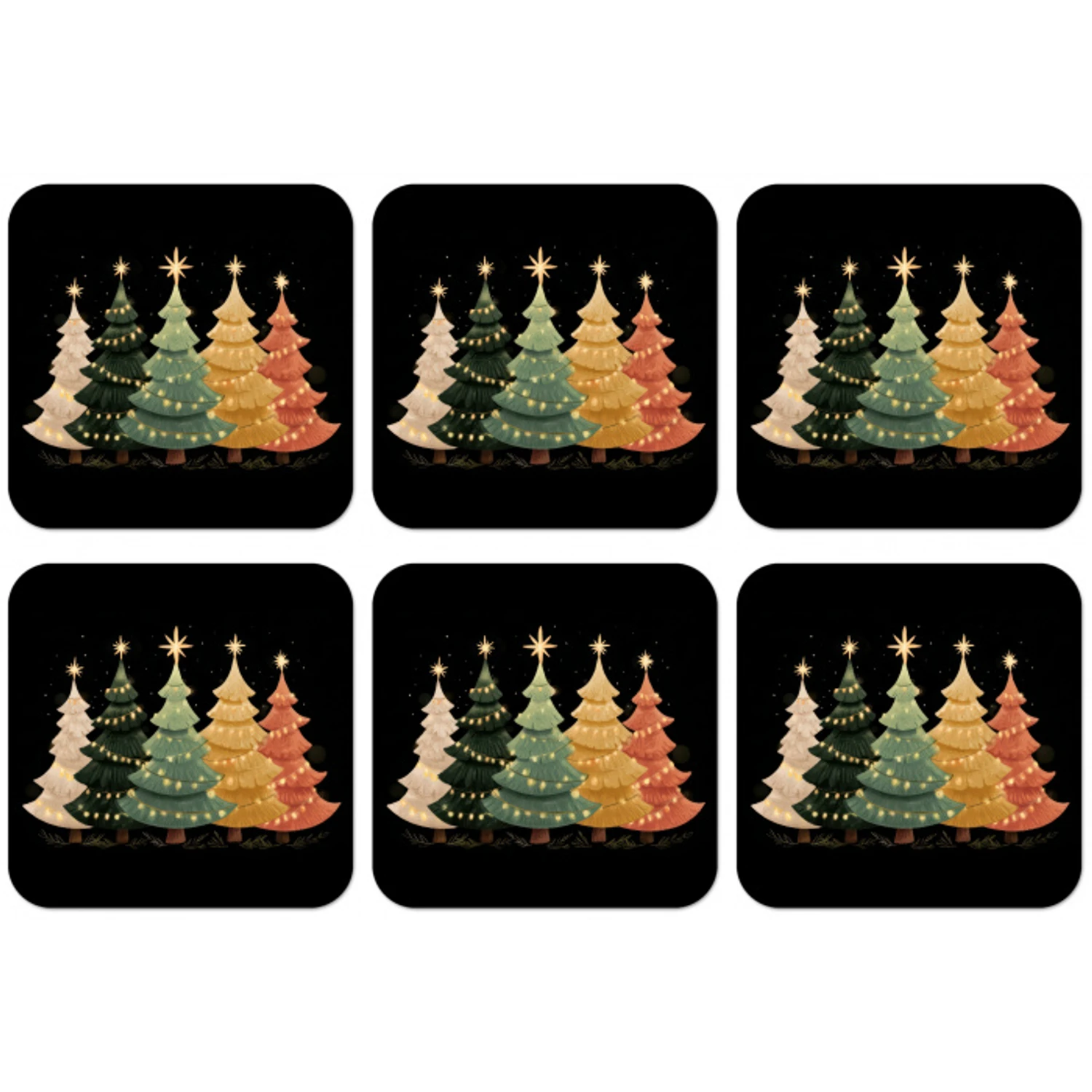 Kerstbomen - Kleurrijk - Lichtjes - Ster onderzetter kurk middel -zkaufland3dotto