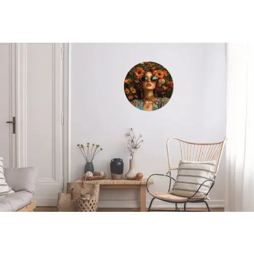 Vrouwen - Bloemen - Modern - Bril - Abstract Wandcirkel aluminium klein -woonkamer