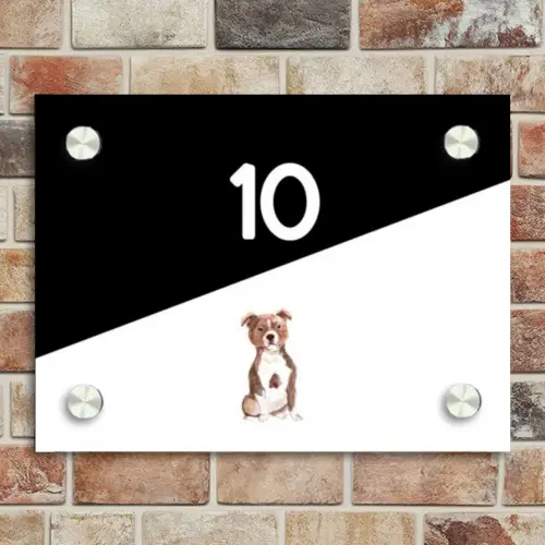 Zwart wit - Huisdier - Staffordshire bullterriër Naambord Rechthoek middel -sfeer3
