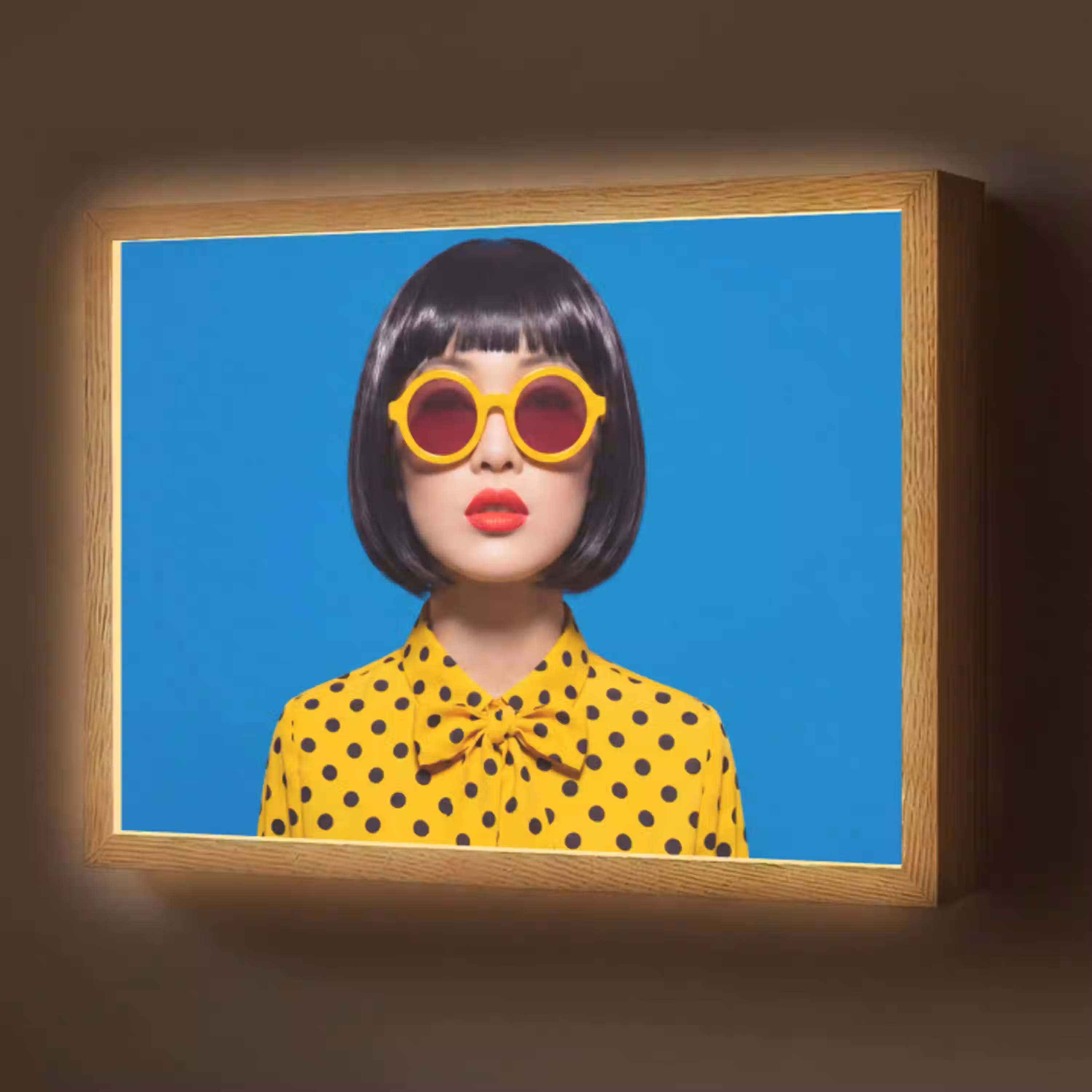 Vrouw - Zonnebril - Pop Art - Portret - Geel Light Box met batterij (Wandlamp) middel -z3d_website
