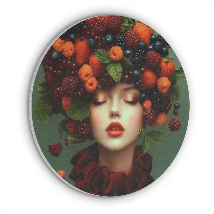 Vrouw - Aardbeien - Frambozen - Bramen - Bessen Akoestische PET Vilt - Rond klein -3d