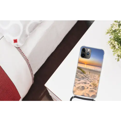 Duin - Zonsondergang - Horizon - Strand - Gras Hoesje iPhone 12 Pro met koord klein -kamer