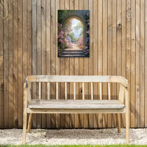 Doorkijk - Rozen - Vintage - Bloemen Tuinposter op houten frame 2 cm dik klein -sfeer4
