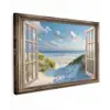 Doorkijk - Strand - Raam - Duinen - Zee Tuinposter op houten frame 2 cm dik klein -3d