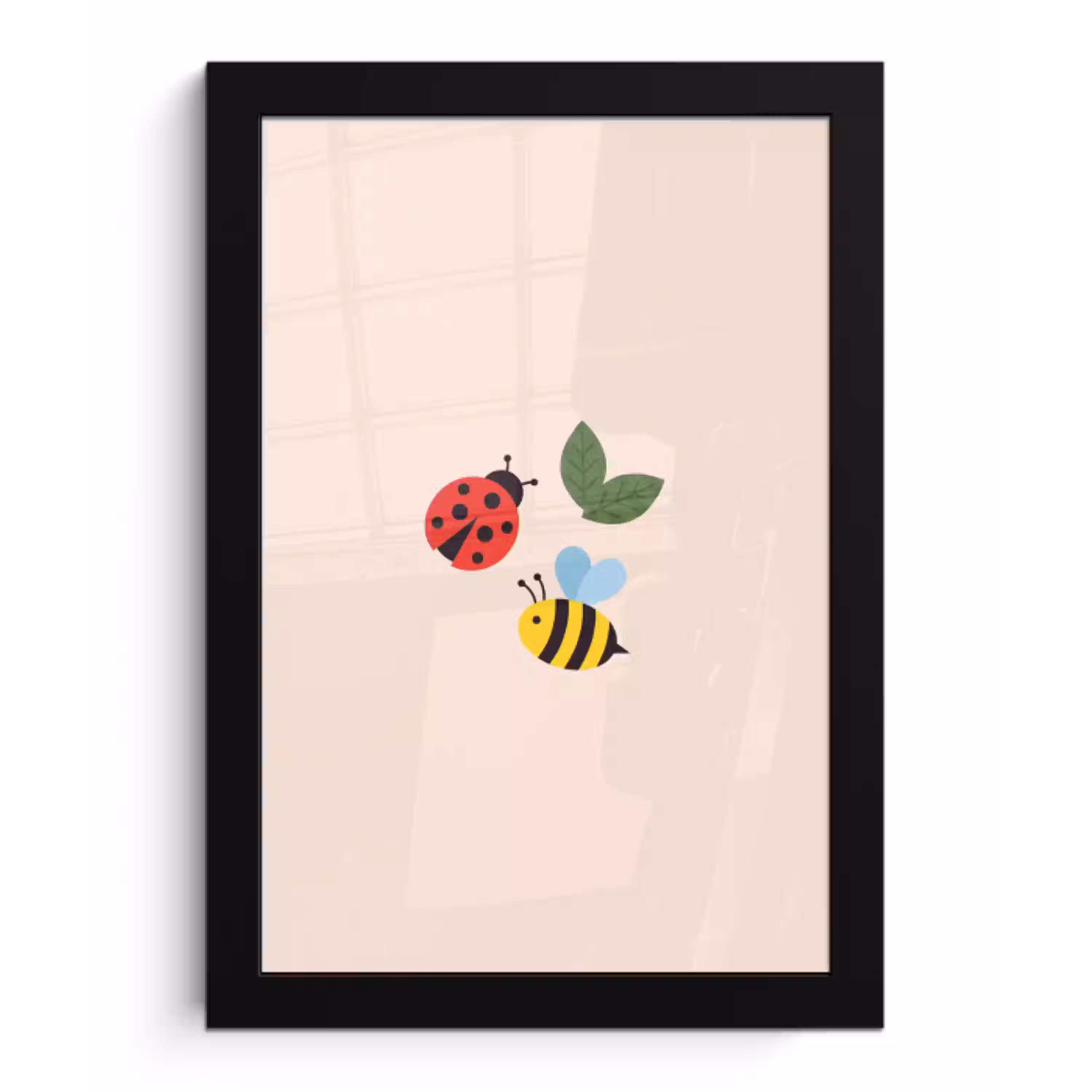 Insect - Blad - Natuur - Speels - Illustratie fotolijst zwart zonder passe partout klein -3d