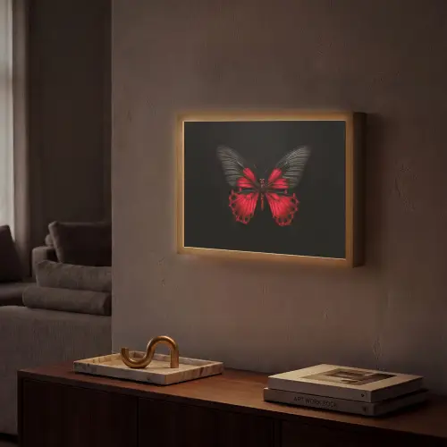Vlinder - Rood - Contrast Light Box met batterij (Wandlamp) middel -sfeer1