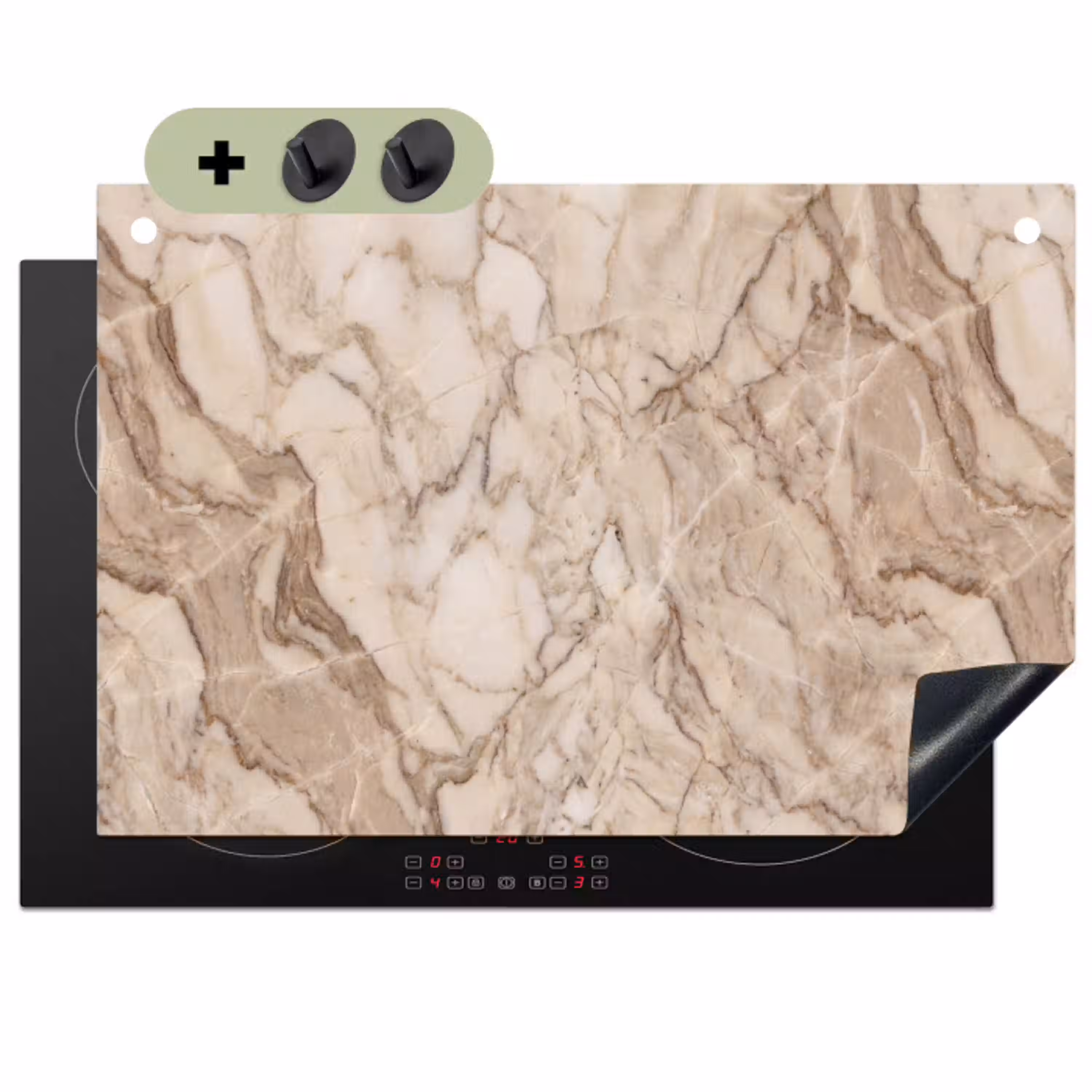 Marmer - Aderen - Textuur - Beige - Modern Inductie beschemer met haakjes klein -3d