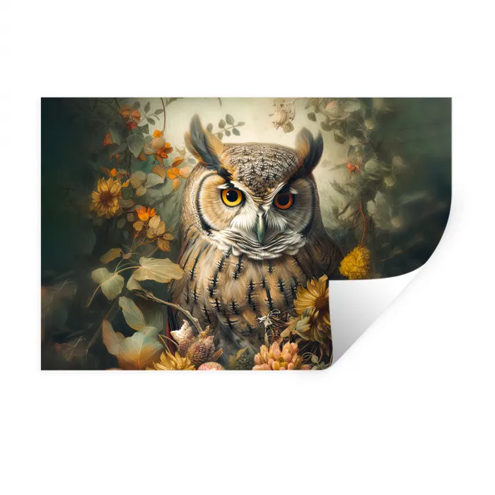 Uil - Vogels - Bloemen - Natuur Muursticker klein -3d