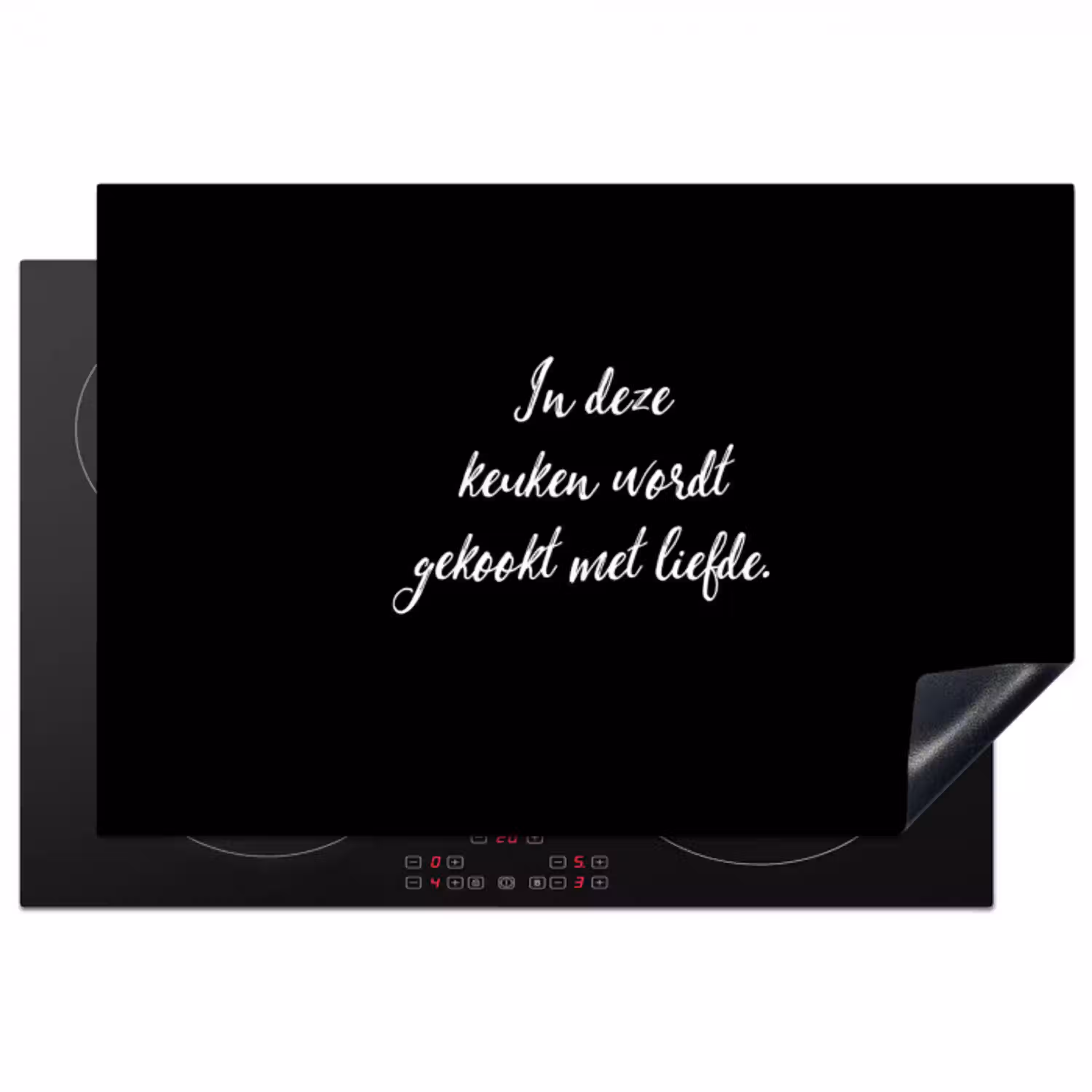 In deze keuken wordt gekookt met liefde - Koken - Spreuken - Quotes - Liefde Inductie beschermer vinyl 3mm klein -3d