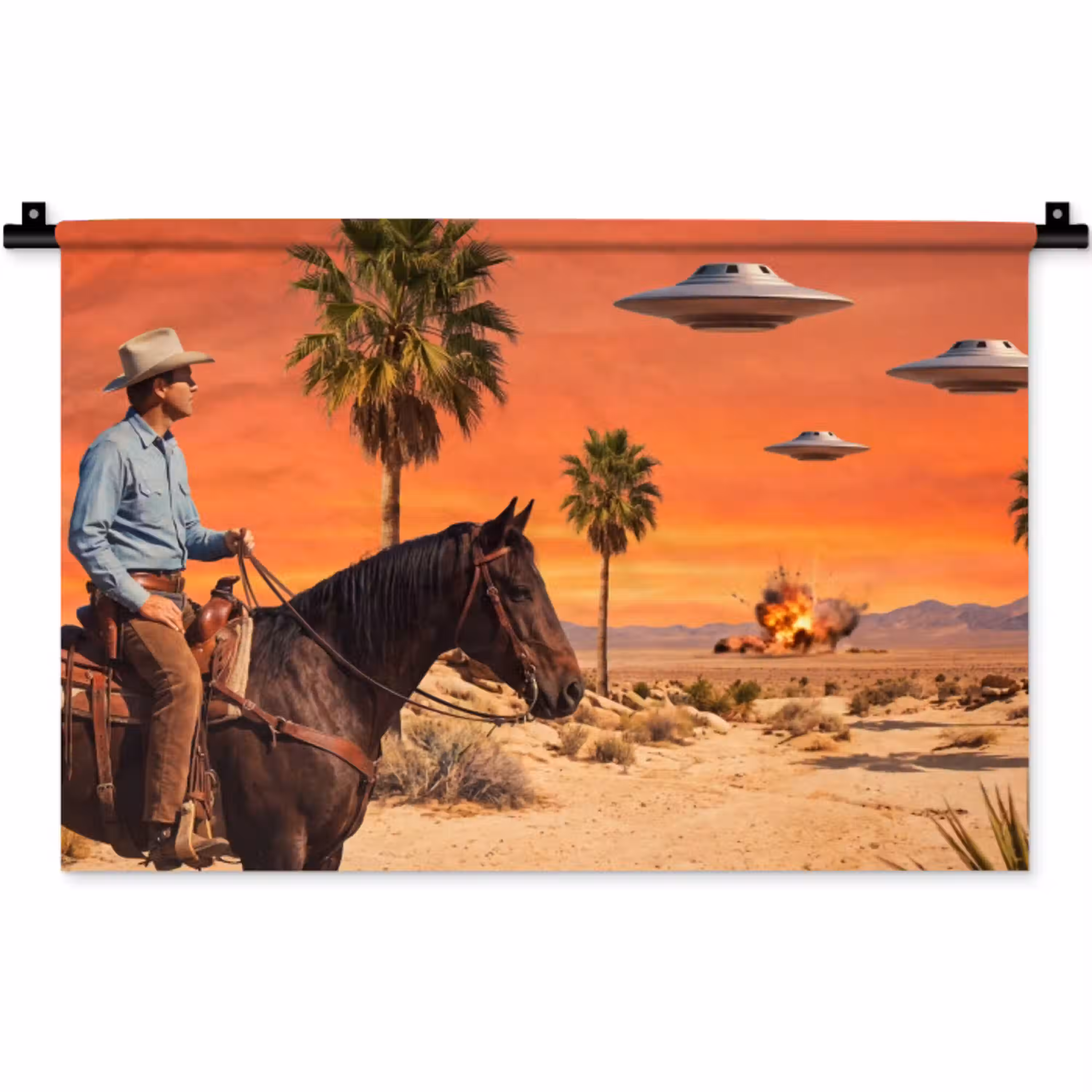 Cowboy - Paard - Woestijn Wandkleed katoen klein -zz3d