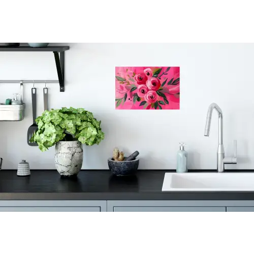 Bloemen - Verf - Roze Muursticker klein -keuken