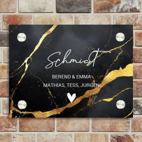 Goud zwart marmer - Sierlijk Naambord Rechthoek middel -sfeer3