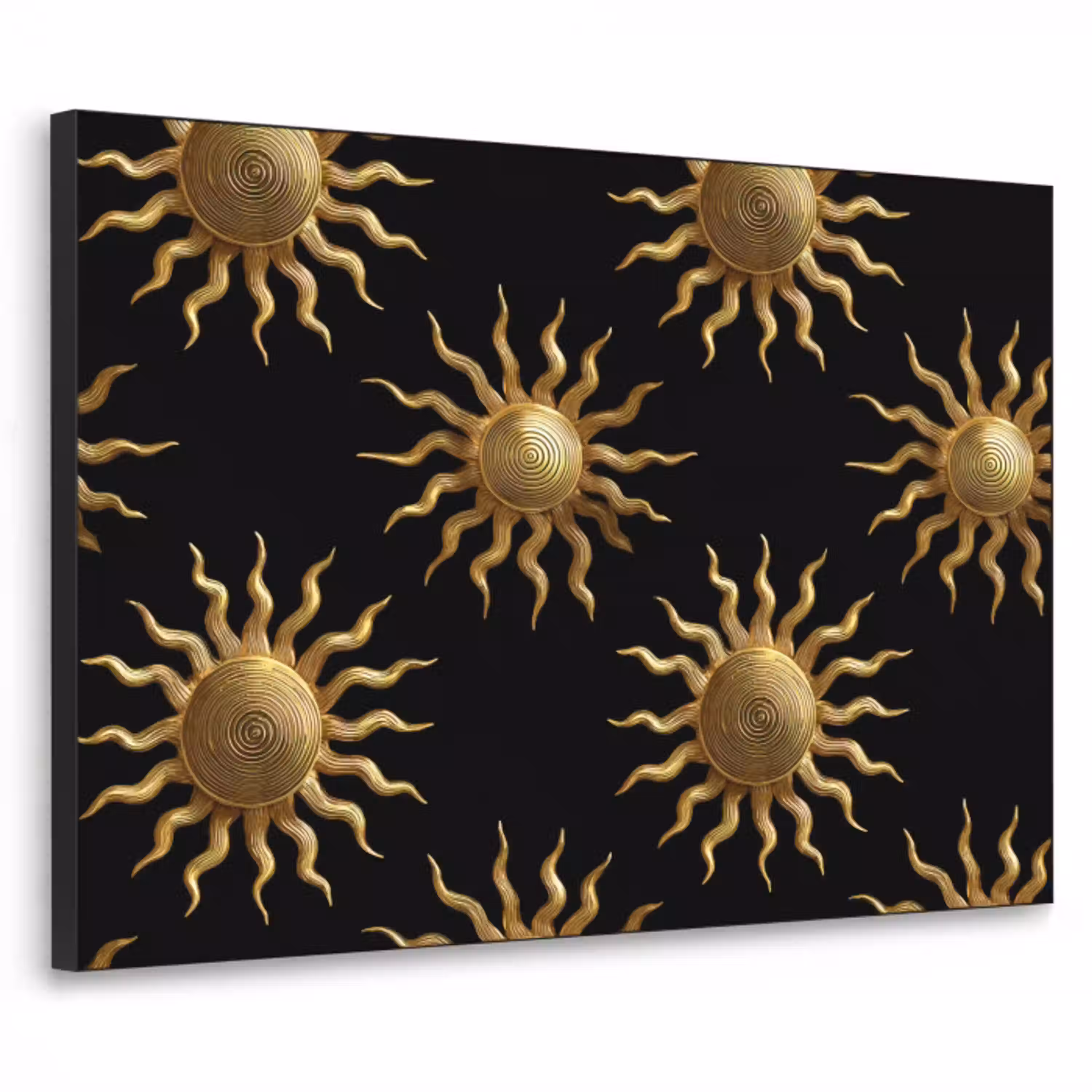 Zon - Patroon - Luxe - Goud - Zwart Textielframe zwart klein 947 -3d