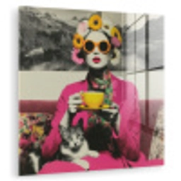 Vrouw - Kat - Bloemen - Kopje - Retro plexiglas 5mm klein -zzzproduct_nieuw