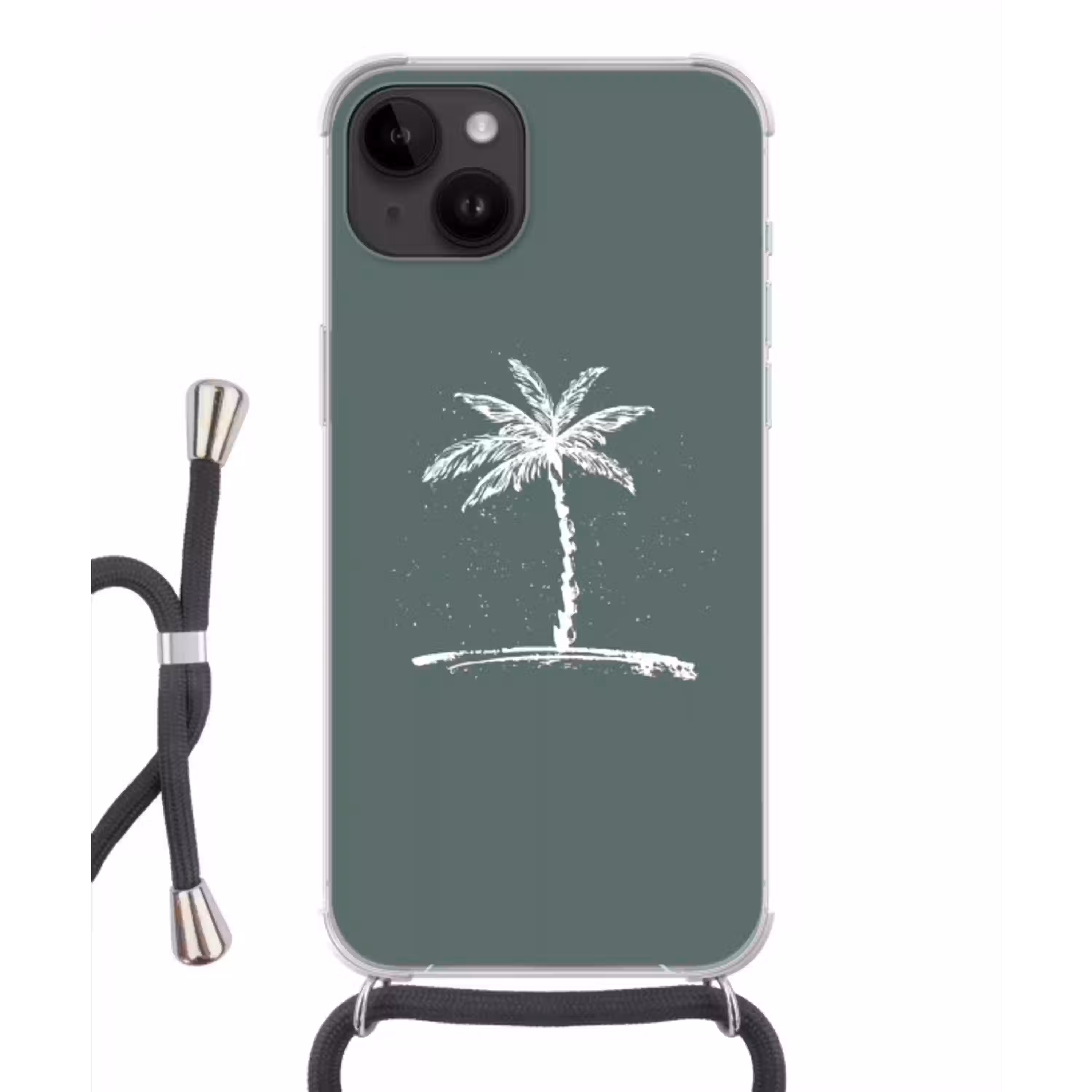 Palmboom - Wit - Groen - Tropisch Crossbody Case iPhone 14 middel -3d