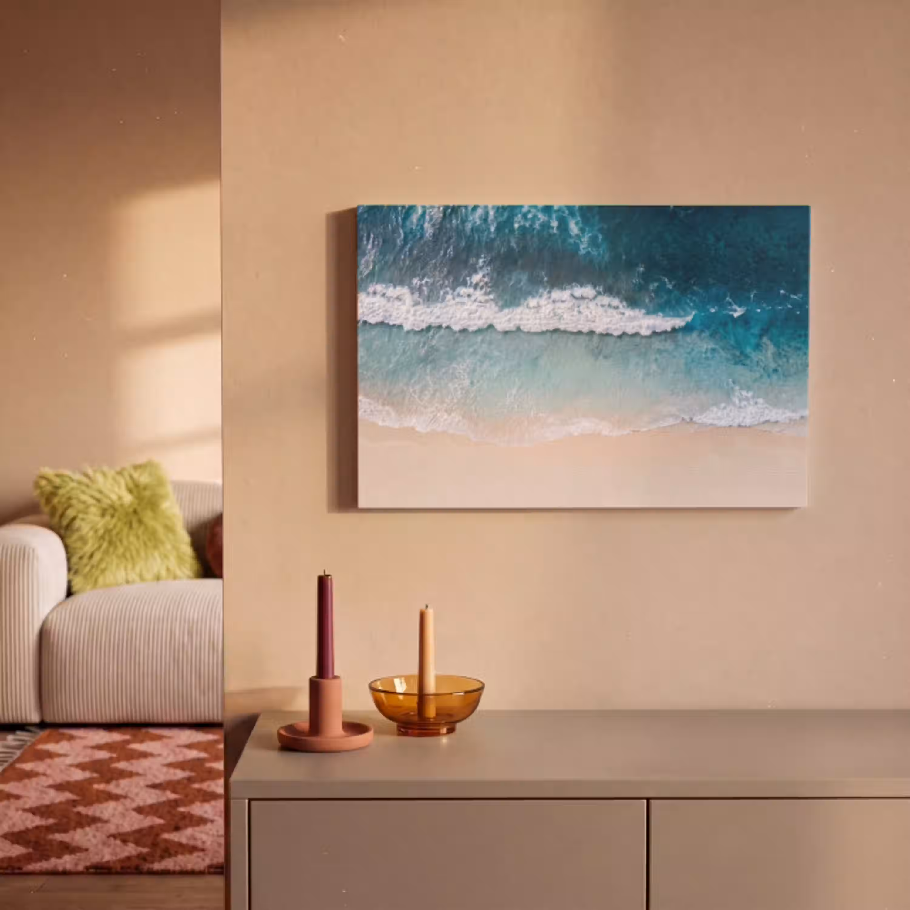 Strand - Zee - Golven - Natuur - Blauw canvas 2cm klein -sfeer1