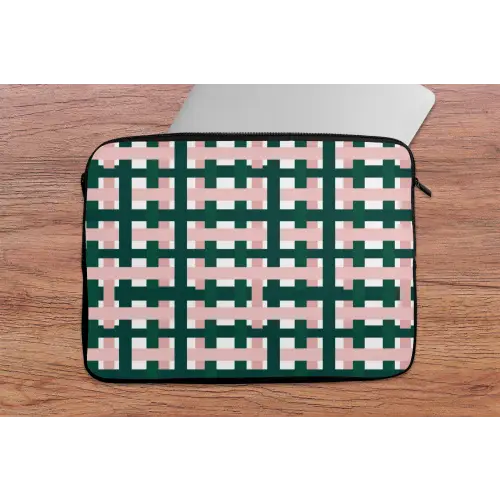 Vlechtpatroon - Groen - Roze - Grafisch laptophoes neopreen klein 279 -tafel